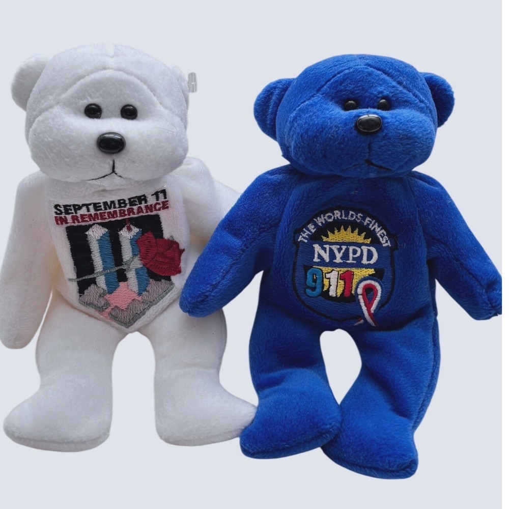 Plushland 9/11 Memorial Bear Lot NYPD 911 September 11 Twin Towers 8" Set of 2